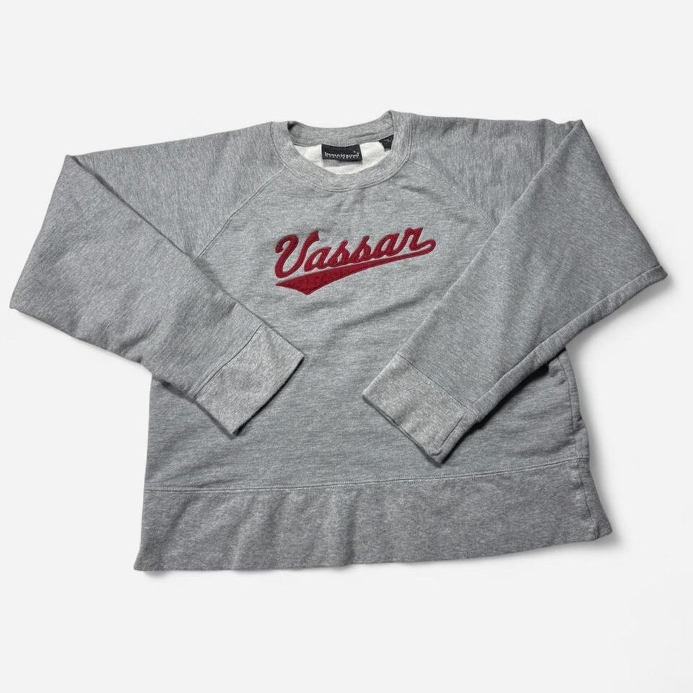 Vassar College gray crewneck sweatshirt, red script logo, women's L